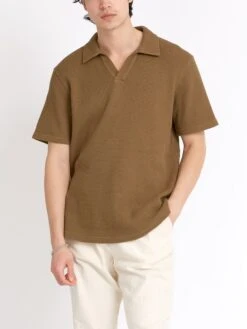 Austell Short Sleeve Polo Shirt Barton Tobacco Brown -Mizuno Men Clothing Shop ModelOSMK741AustellPoloShirtBAR01TOBBartonTobaccoBrown1copy Softness