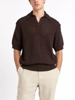 Short Sleeve Penhale Polo Shirt Tamar Brown -Mizuno Men Clothing Shop ModelOSMK747ShortSleevePoloShirtTAM01BROTamarBrown3copy Softness