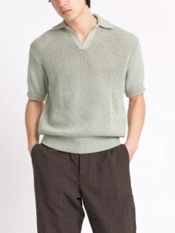 Short Sleeve Penhale Polo Shirt Tamar Pale Green -Mizuno Men Clothing Shop ModelOSMK747ShortSleevePoloShirtTAM01PAGTamarPaleGreen3copy Softness