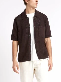 Short Sleeve Mawes Knitted Shirt Tamar Brown -Mizuno Men Clothing Shop ModelOSMK748ShortSleeveMawesShirtTAM01BROTamarBrown8copy Softness