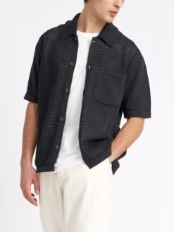 Short Sleeve Mawes Knitted Shirt Tamar Navy -Mizuno Men Clothing Shop ModelOSMK748ShortSleeveMawesShirtTAM01NAVTamarNavy5copy Softness