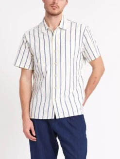 Riviera Short Sleeve Shirt Rickman White/Blue -Mizuno Men Clothing Shop ModelOSMS102RivieraShortSleeveShirtRIC01WHBRickmanWhiteBluecopy Softness
