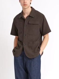 Short Sleeve Safari Shirt Sampson Brown -Mizuno Men Clothing Shop ModelOSMS180ShortSleeveSafariShirtSAM01BROSampsonBrown12copy