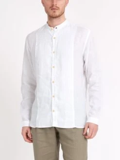 Collarless Ashcroft Shirt Bridford White -Mizuno Men Clothing Shop ModelOSMS181CollarlessAshcroftShirtBRI01WHIBridfordWhitecopy