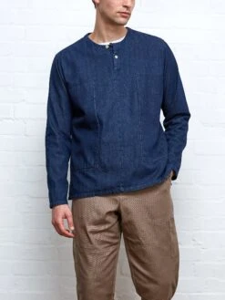 Oliver Spencer X Niwaki Ohana Gardening Smock Mullins Denim Indigo Rinse -Mizuno Men Clothing Shop NIWAKISMOCKDENIM8copy