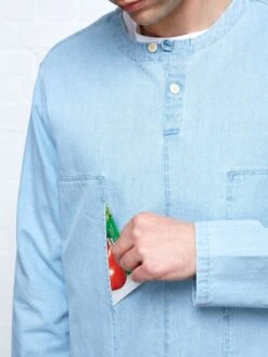 Oliver Spencer X Niwaki Ohana Gardening Smock Mullins Denim Indigo Light -Mizuno Men Clothing Shop NIWAKISMOCKLIGHTDENIM7