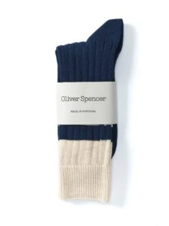 Polperro Socks Merrow Blue/Cream -Mizuno Men Clothing Shop OSMA628PolperroSockMER01BLCMerrowBlueCream