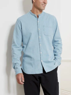 Grandad Shirt Kildale Indigo Light -Mizuno Men Clothing Shop OSMS126 KIL01INL GrandadShirtKildaleIndigoLight7