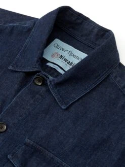 Oliver Spencer X Niwaki Haru Gardening Overshirt Mullins Denim Indigo Rinse -Mizuno Men Clothing Shop OSNMS177HaruGardeningOvershirtMUL01INRMullinsDenimIndigoRinse1