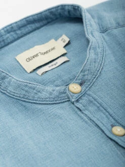 Grandad Shirt Kildale Indigo Light -Mizuno Men Clothing Shop OSS126GrandadShirtKildaleIndigoLight 1 2