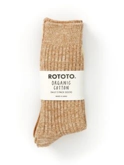 Ro To To Organic Cotton Daily 3 Pack Socks Ecru/Brown