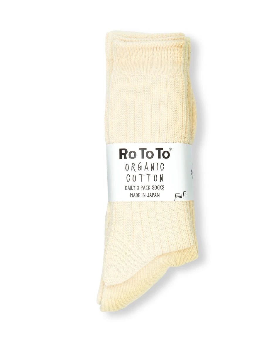 Ro To To Organic Cotton Daily 3 Pack Socks Ecru 3 Ro To To Organic Cotton Daily 3 Pack Socks Ecru